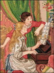 Two Young Girls Playing Piano